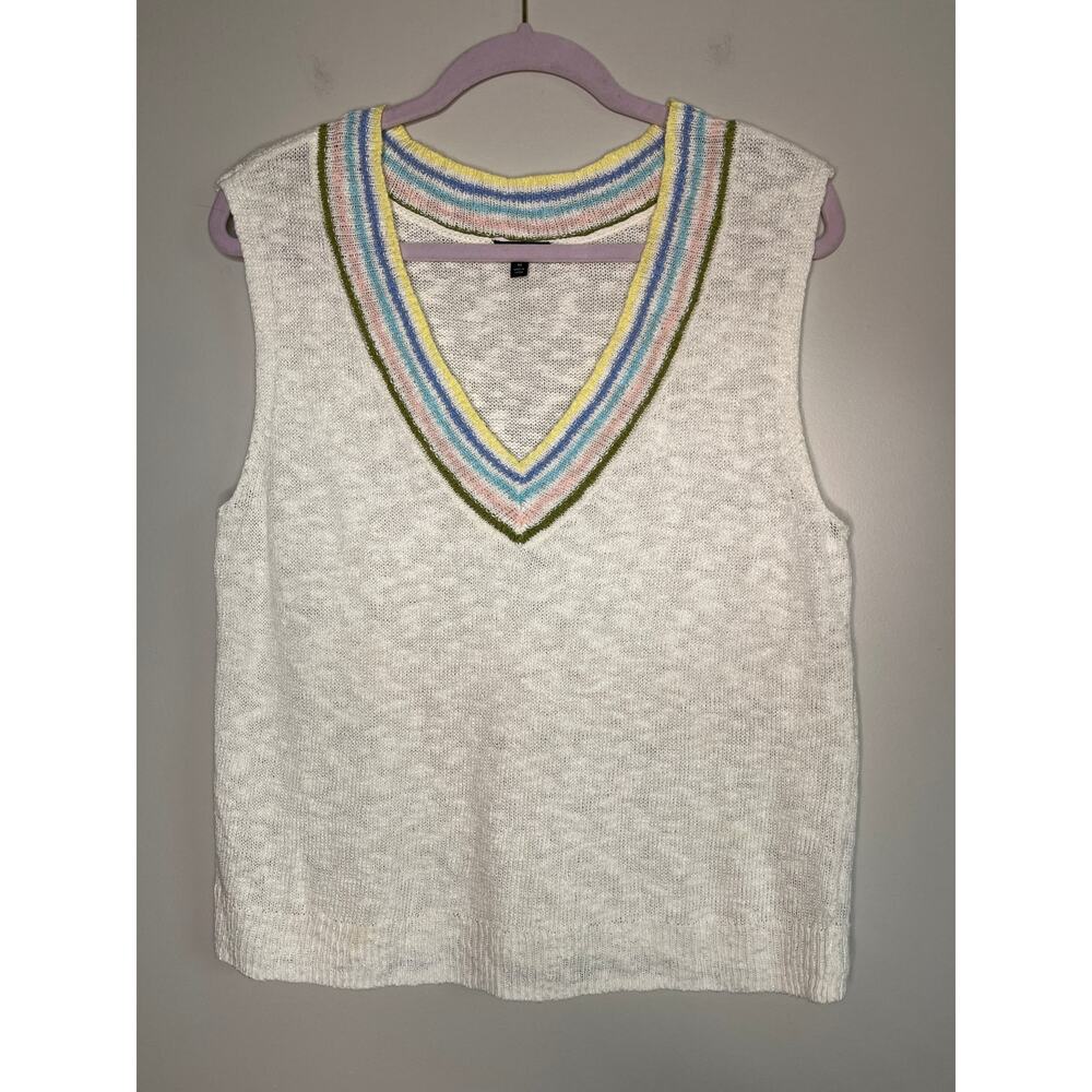 Talbots Pastel Rainbow Linen Cotton Tenniscore Slub Country Club Sweater Vest M